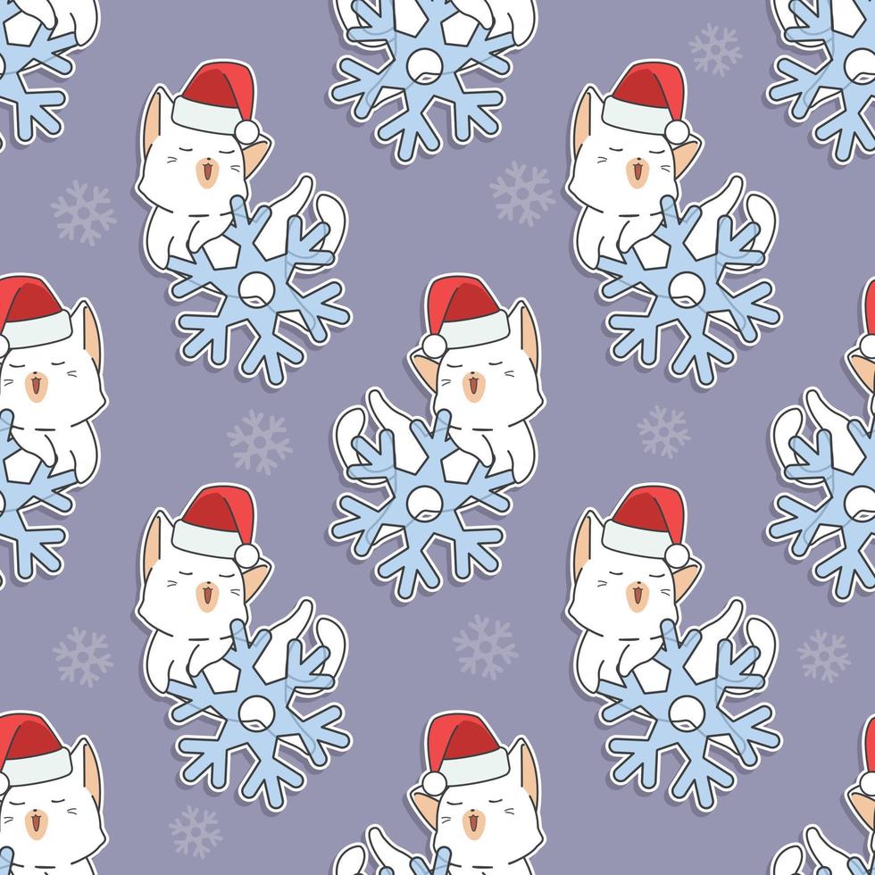 Seamless pattern cat and snowflake vector