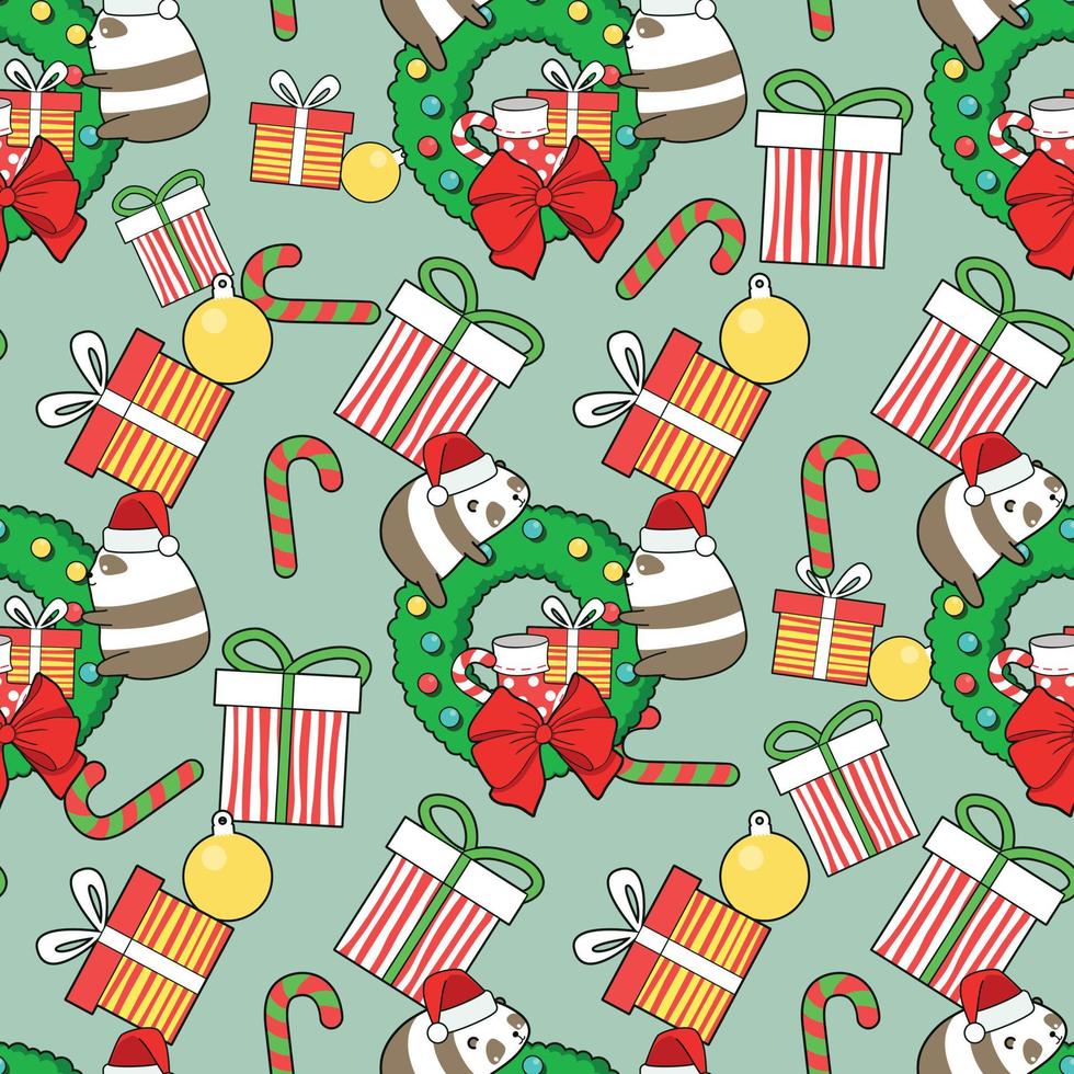 Seamless pattern pandas with Christmas day vector