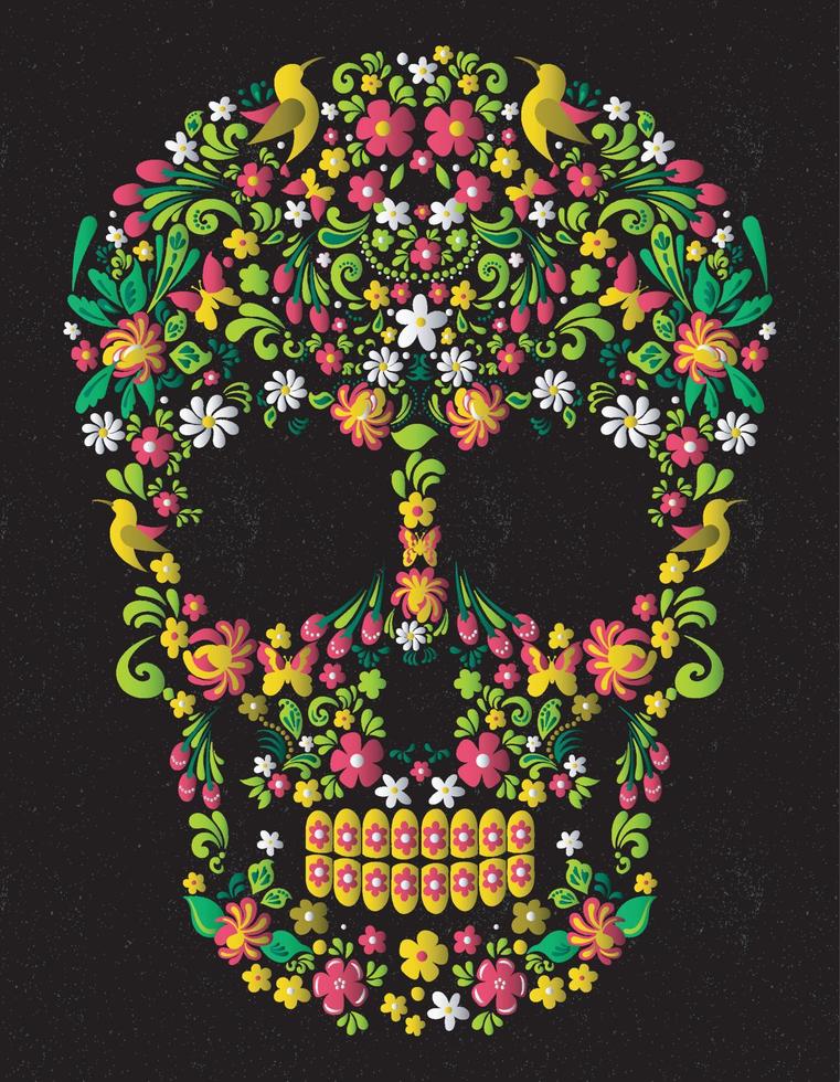 skull floral mexican vector