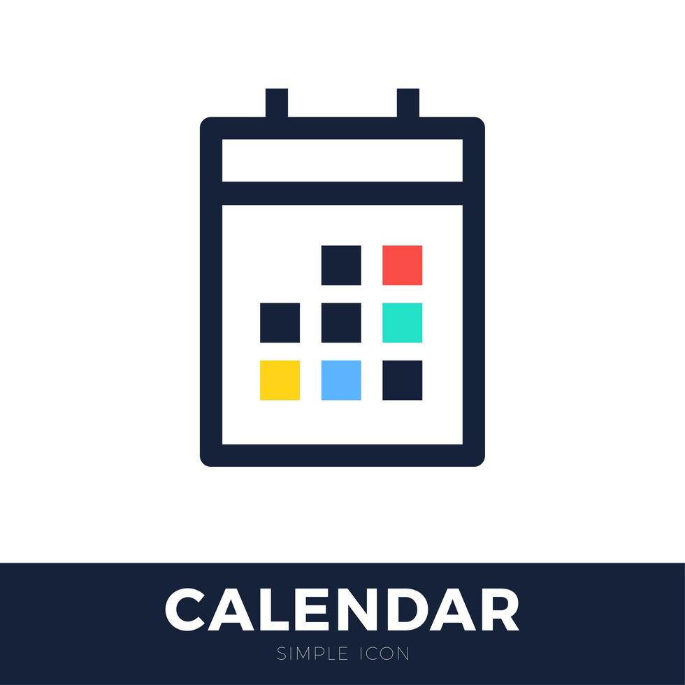 Icono de vector plano de calendario de cuatro temporadas. icono de vector de línea de calendario sobre fondo blanco con cuadrícula colorida o cuadrícula de días. ilustración vectorial de línea plana