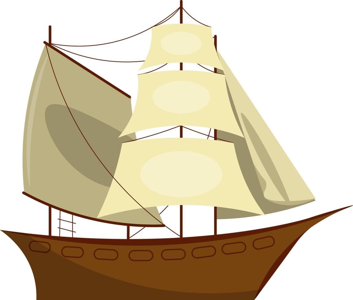 Old wooden sailing ships . Sailing vessel. Vector cartoon flat style