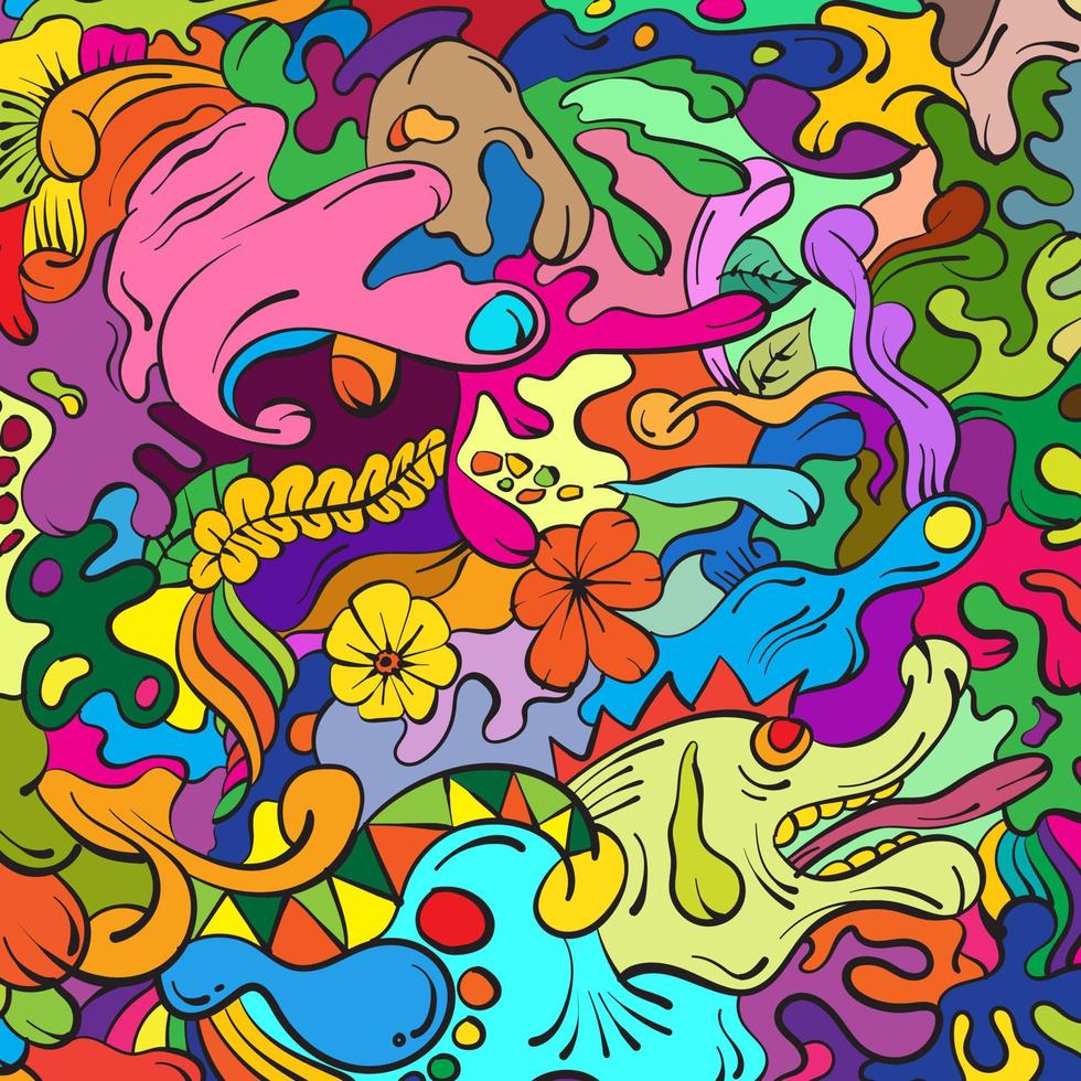 Fondo de vector abstracto doodle con pintura colorida