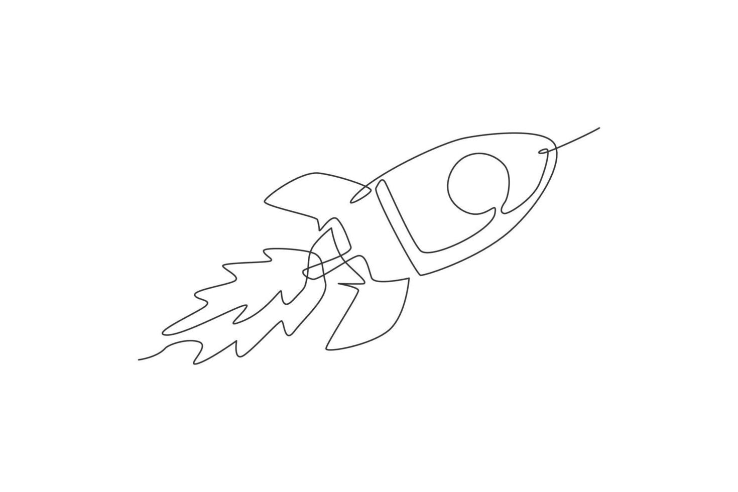 One single line drawing of simple vintage rocket takes off into the outer space vector graphic illustration. Exploration cosmos galactic with spaceship concept. Modern continuous line draw design 3480378 Vector Art at