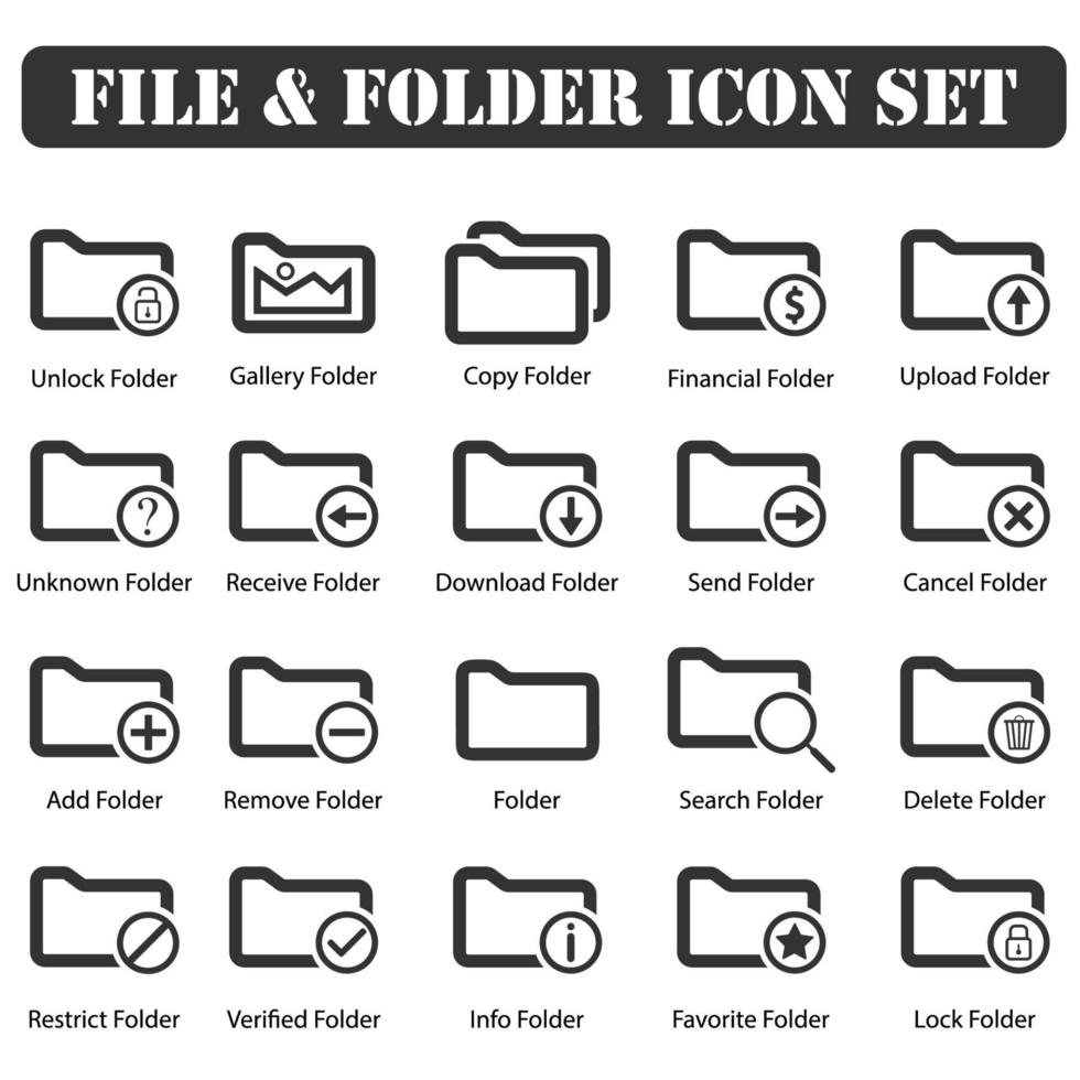 File And Folder icons set black vector