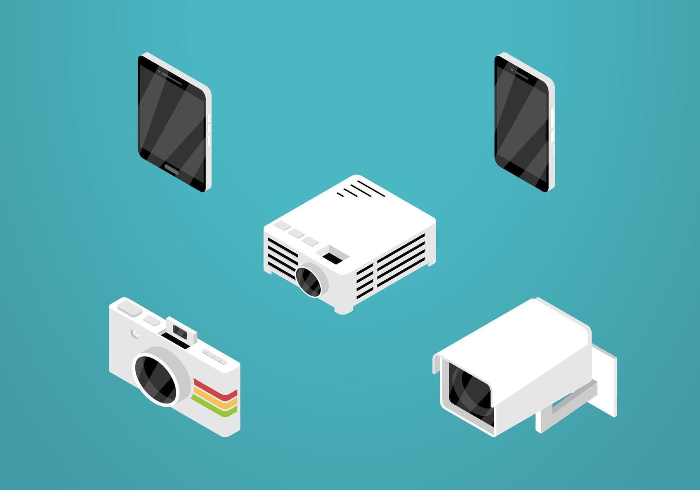 Set of isometric icon design for electronic. Smartphone, Tablet, Projector, Camera vector