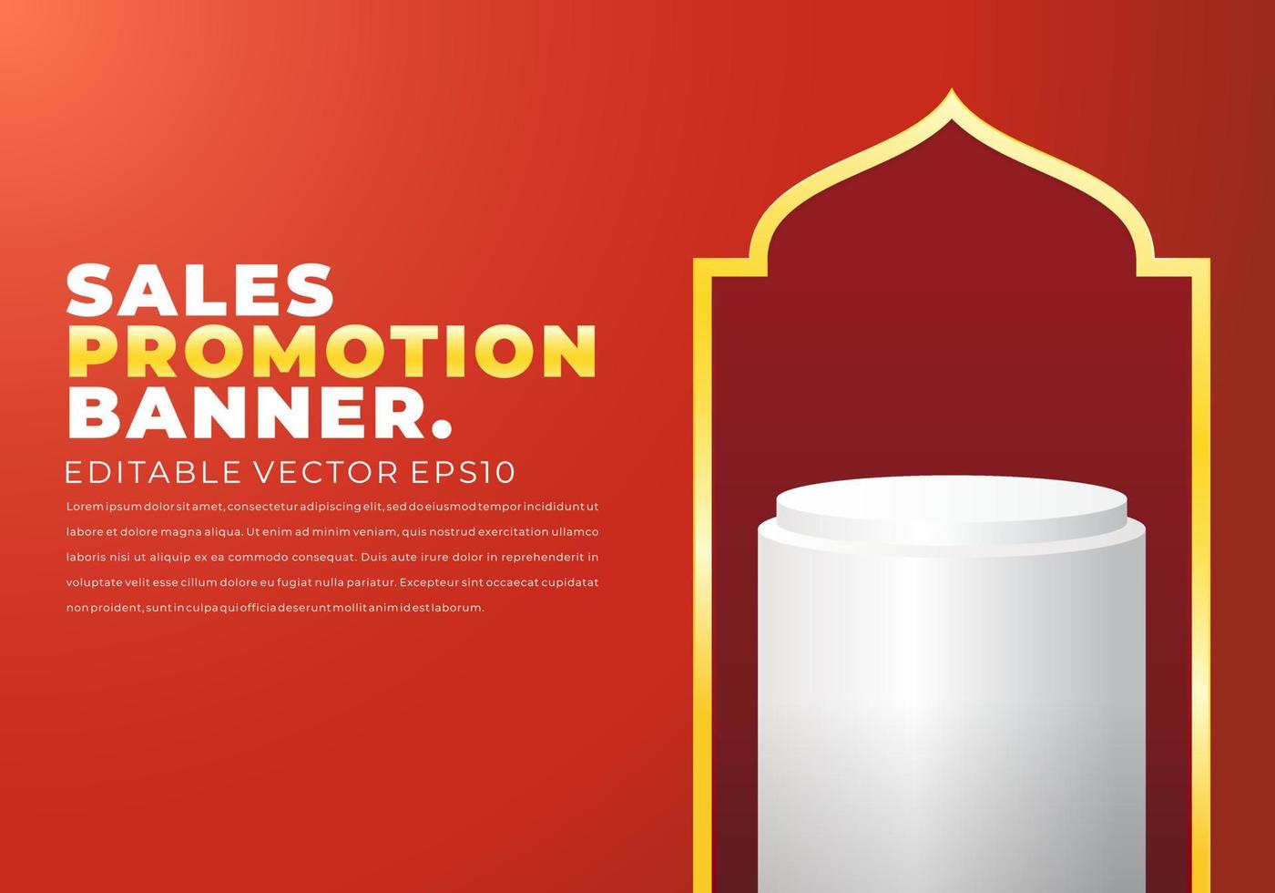 Sales promotion banner for ramadan sale with circle pedestal, plinth, pillar or display stage. vector