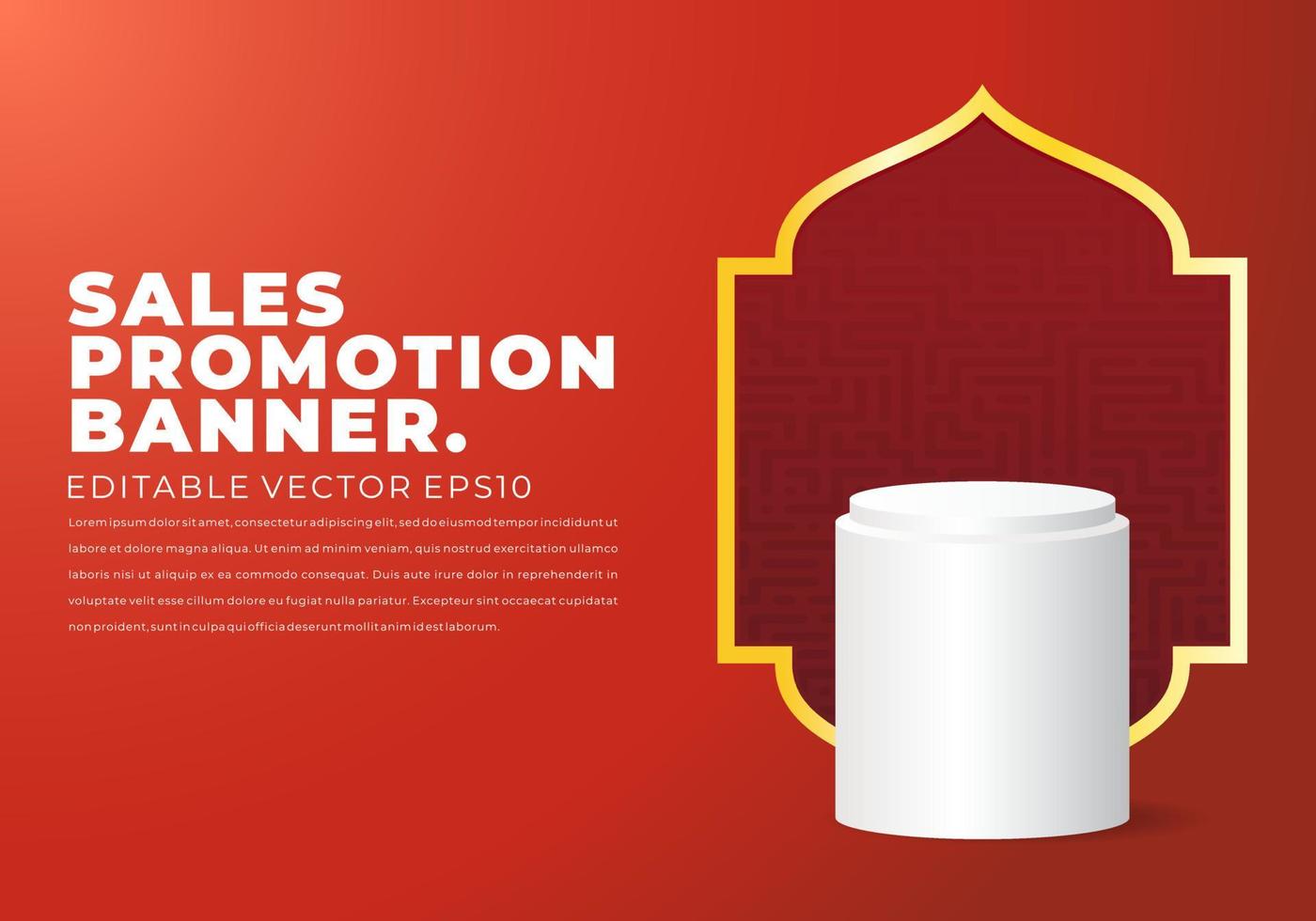 Banner de promoción de ventas para la venta de Ramadán con pedestal circular, zócalo, pilar o escenario de exhibición. vector
