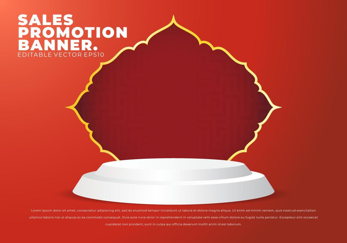Banner de promoción de ventas para la venta de Ramadán con pedestal circular, zócalo, pilar o escenario de exhibición. vector