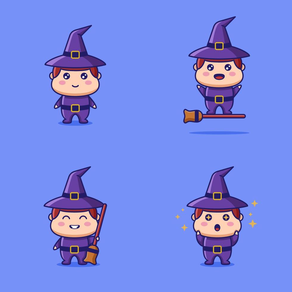 set cute witch boy vector