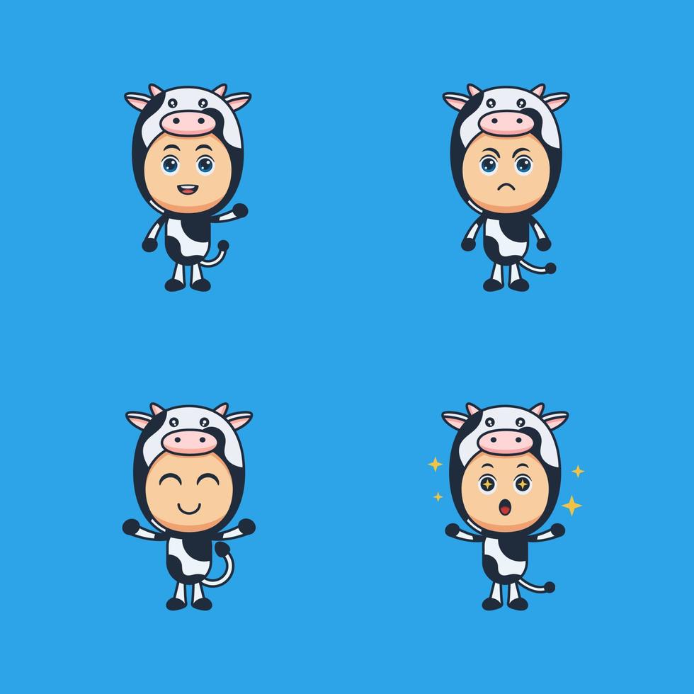 set cute boy with cow costume vector