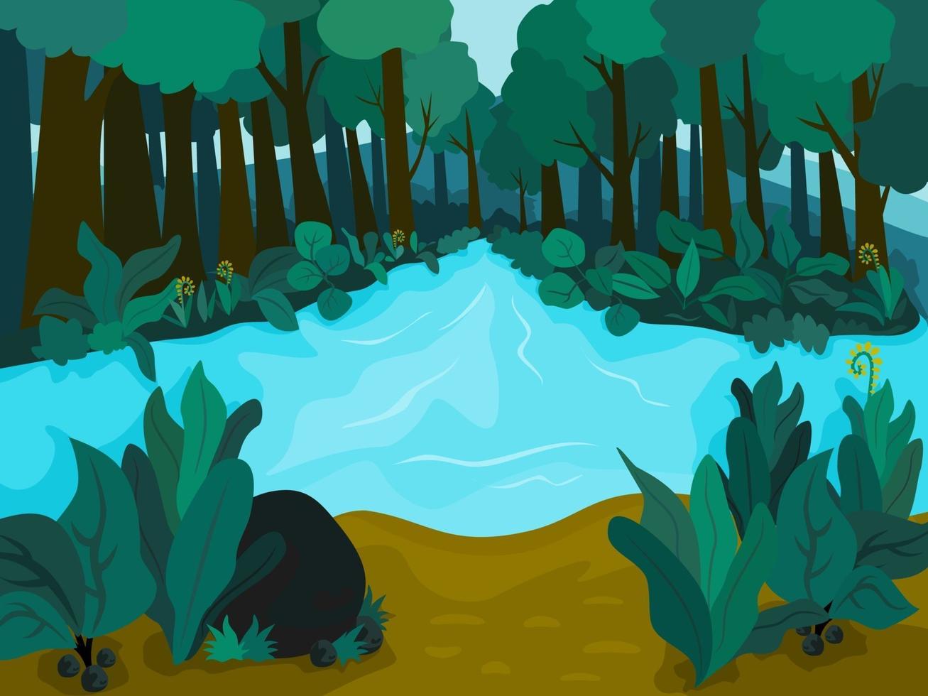 Ilustración de vector de fondo del río en el bosque.