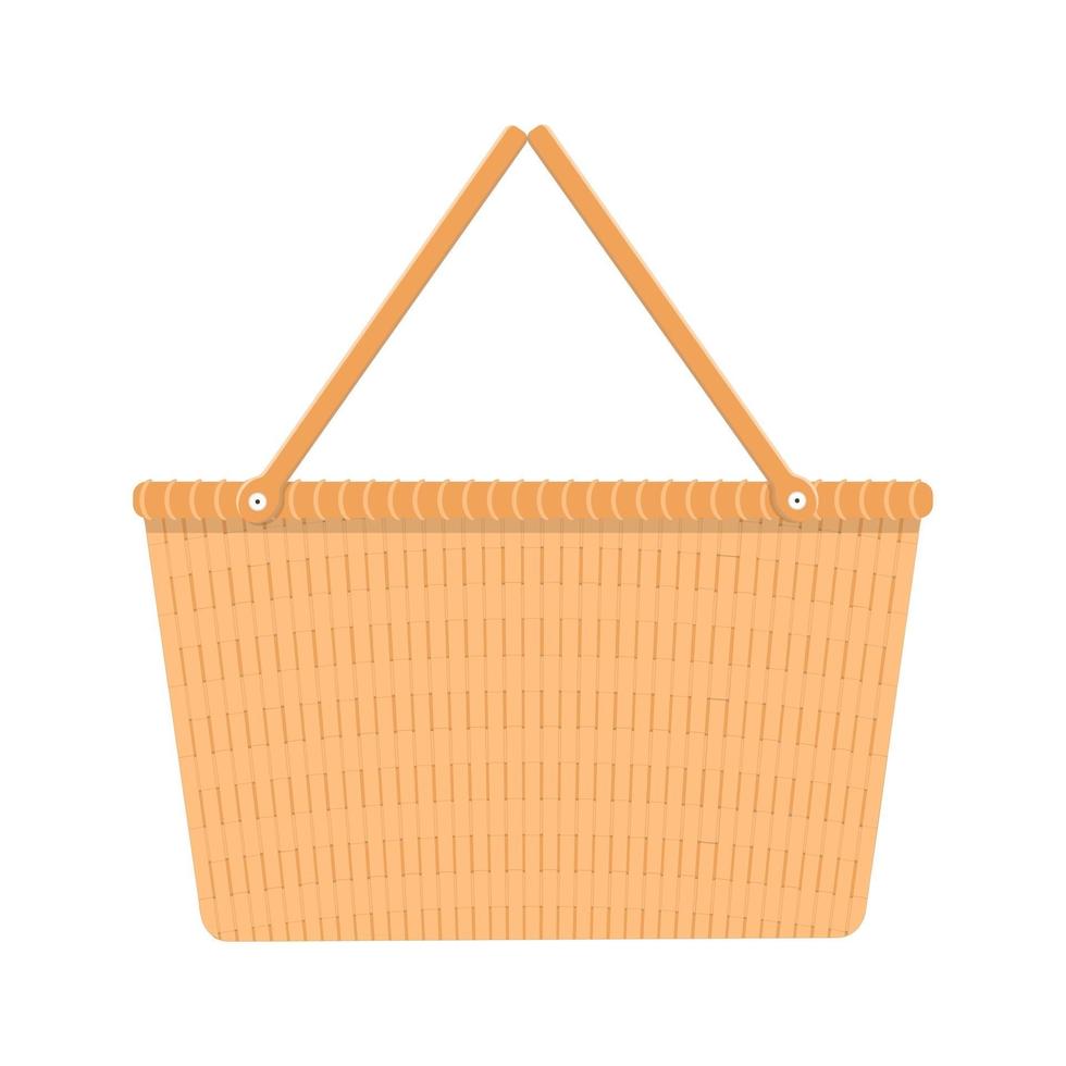 Empty wicker picnic basket. Willow hamper vector