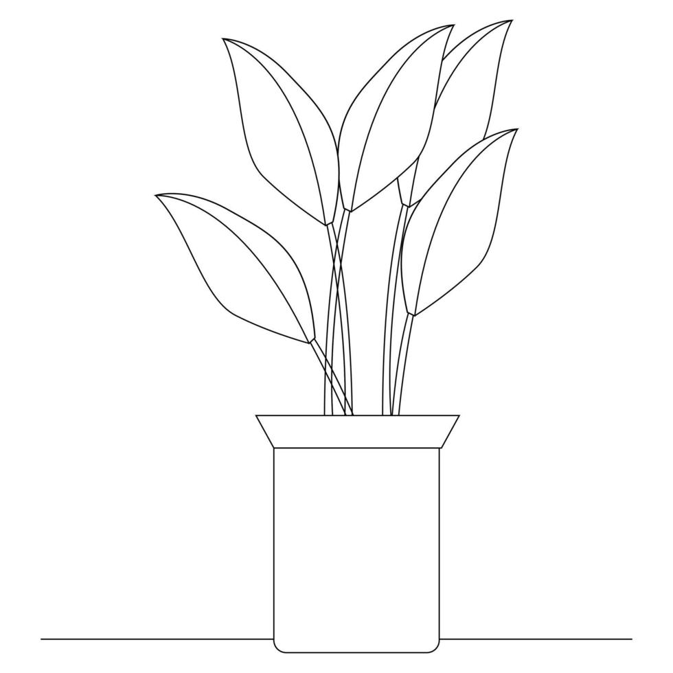 The potted plant is drawn by hand with a contour. A home flower with a black outline. Flower Icon vector