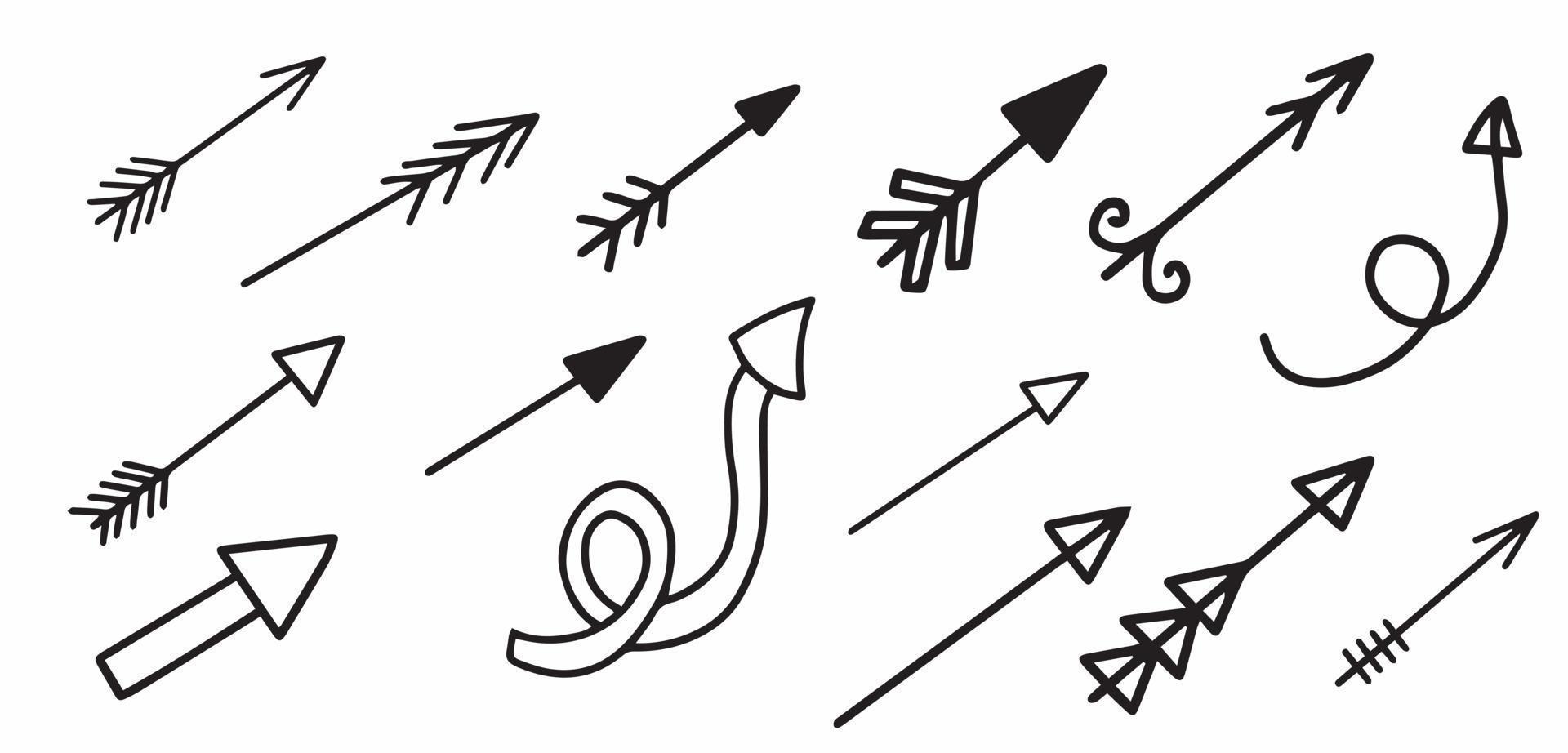 un conjunto de flechas vectoriales dibujadas a mano, flechas para postales,  libros para colorear, álbumes de recortes, decoración. ilustración vectorial  3480827 Vector en Vecteezy