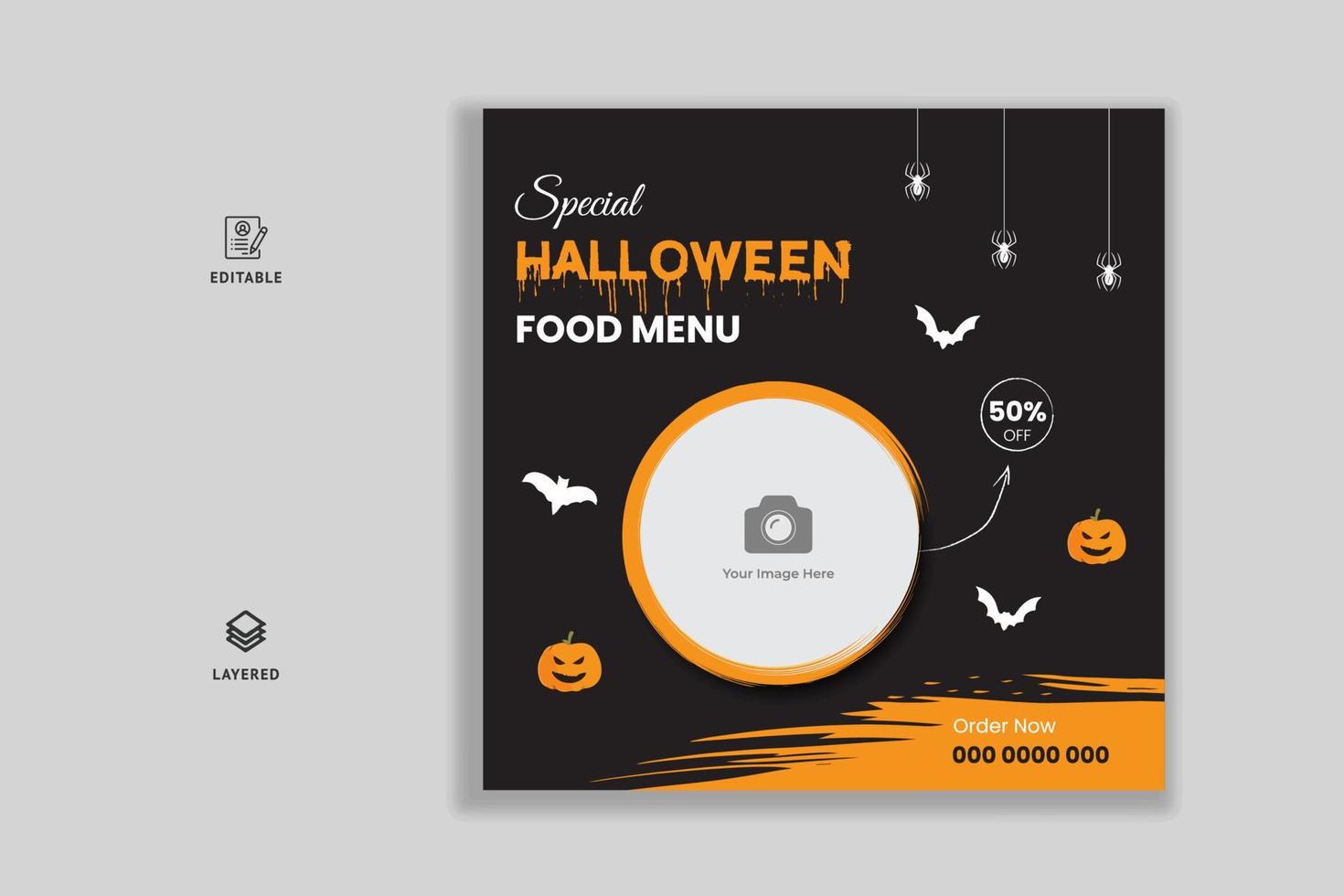 menú de comida de halloween y plantilla de banner de redes sociales de restaurante vector