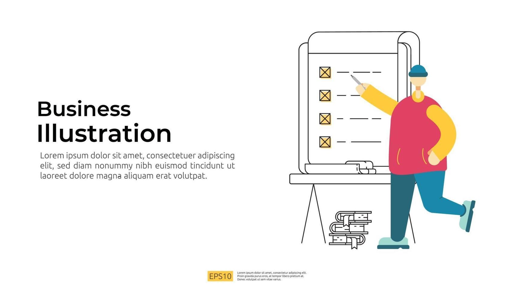 trabajador empleado hacer la organización de la lista de tareas a bordo de la ilustración vectorial vector