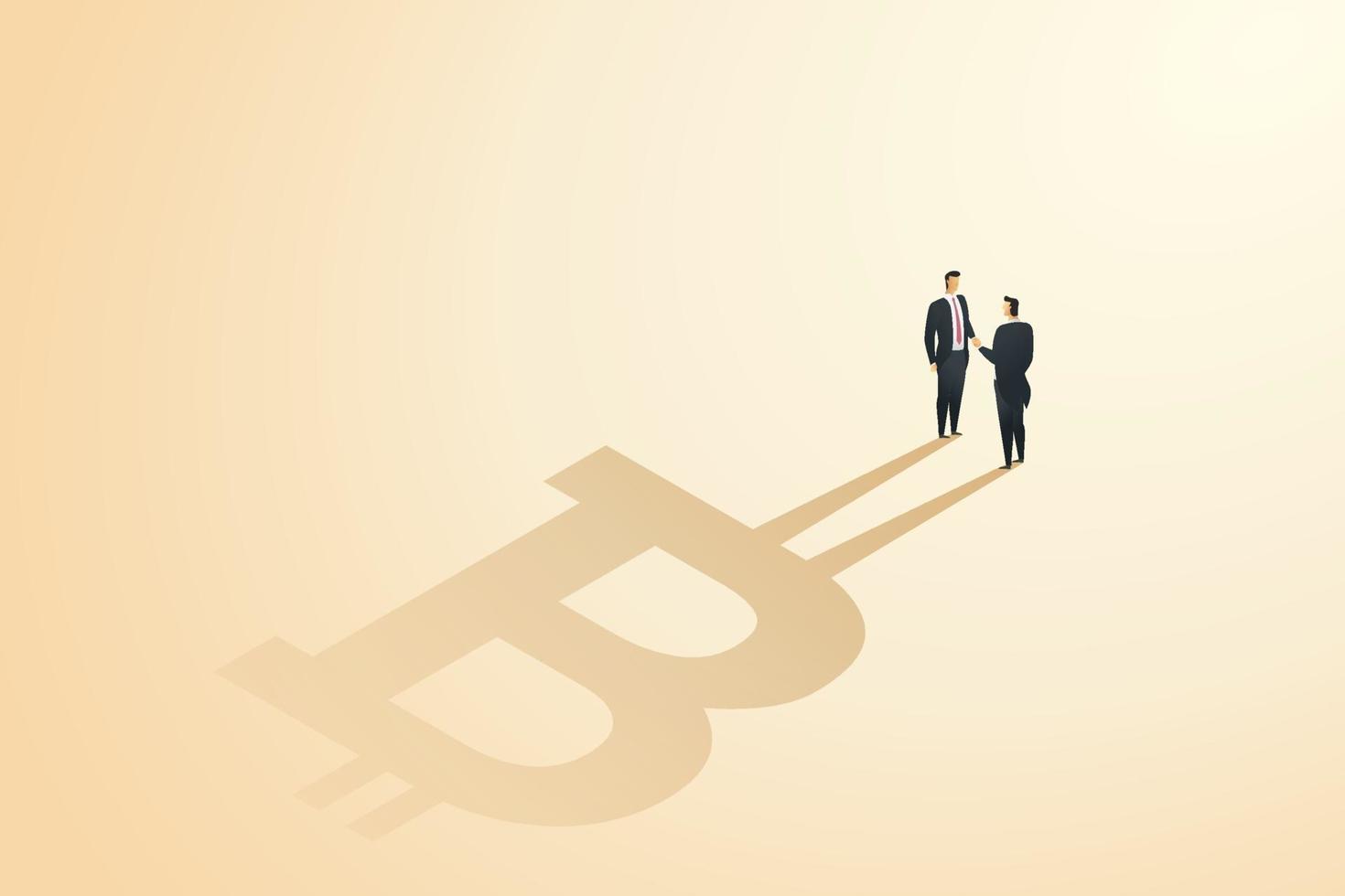 hombres de negocios dándose la mano están de acuerdo en el intercambio de bitcoins. vector