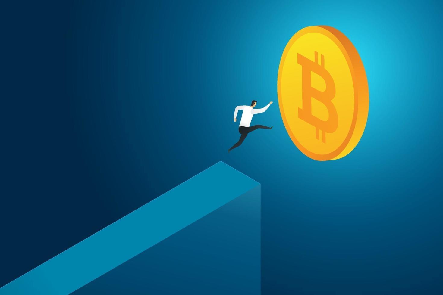 Businessman jumping to coin bitcoin. vector