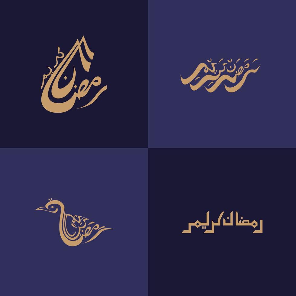 4 Arabic calligraphy design motifs with translation of Ramadan Kareem. vector
