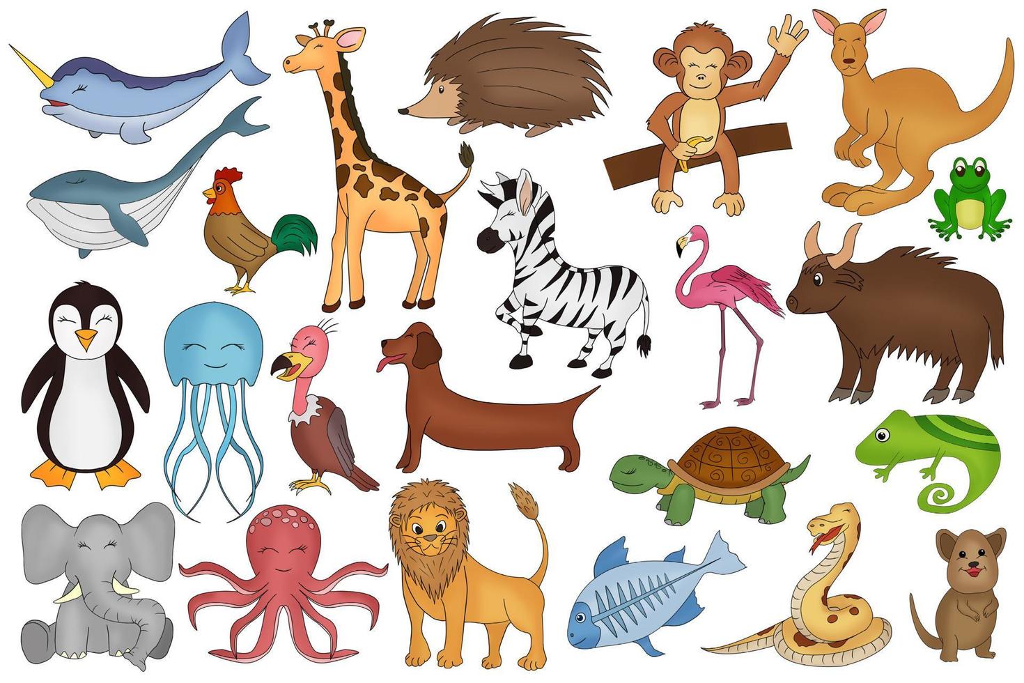 Hand drawn cute Animals collection isolated in a white background vector