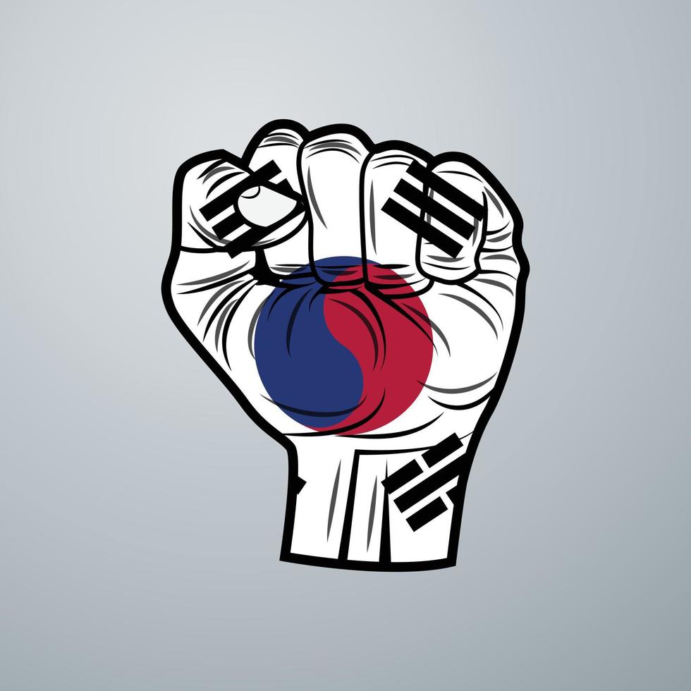 South Korea Flag with Hand Design vector