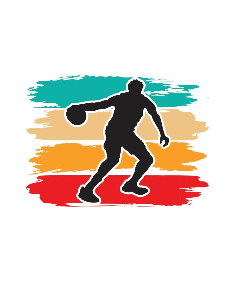 plantilla de diseño de puesta de sol retro de baloncesto vector