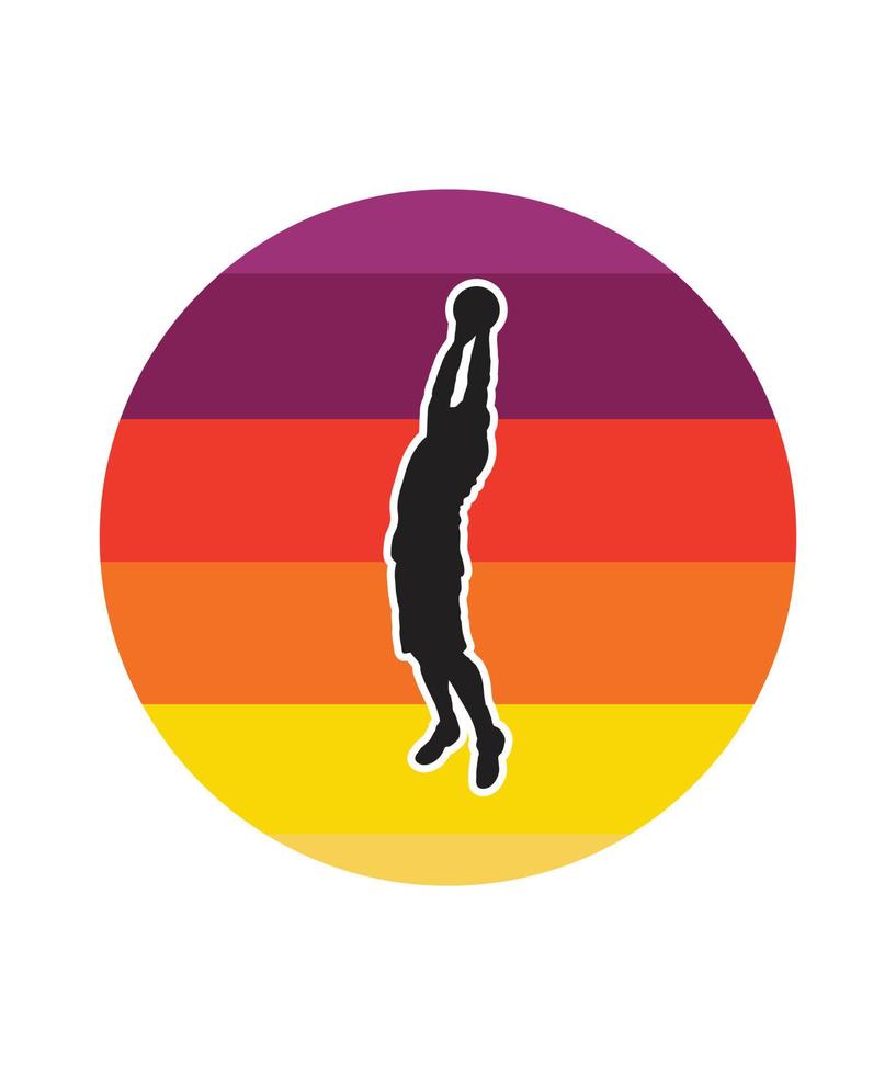 plantilla de diseño de puesta de sol retro de baloncesto vector