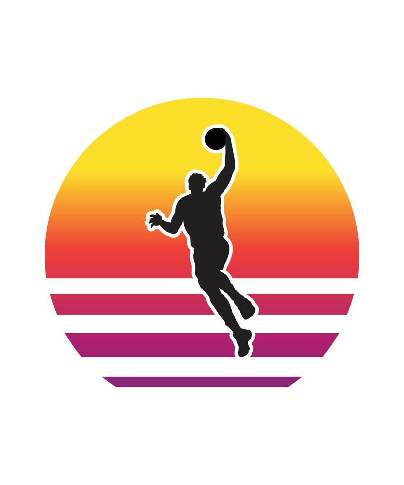 plantilla de diseño de puesta de sol retro de baloncesto vector