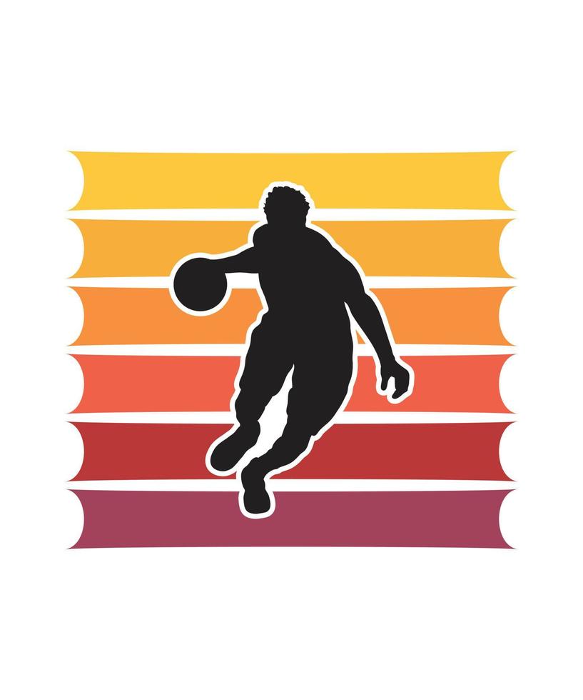 plantilla de diseño de puesta de sol retro de baloncesto vector