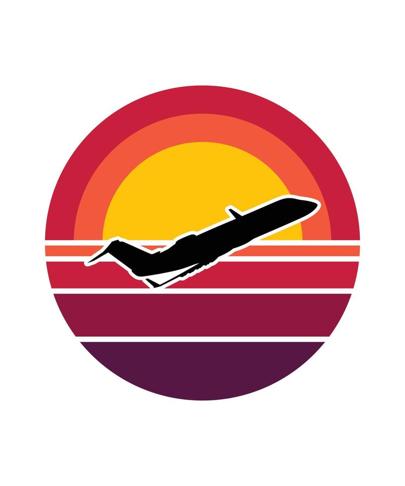 Plantilla de diseño de puesta de sol retro de avión vector