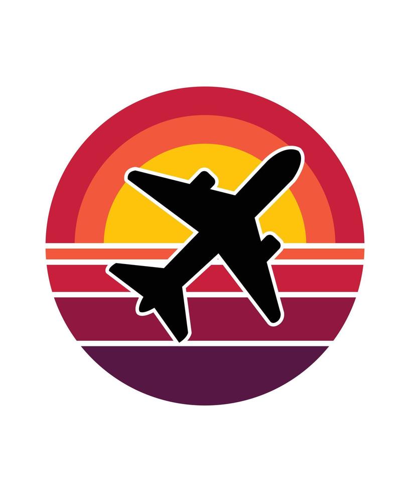 Airplane Retro Sunset Design template vector