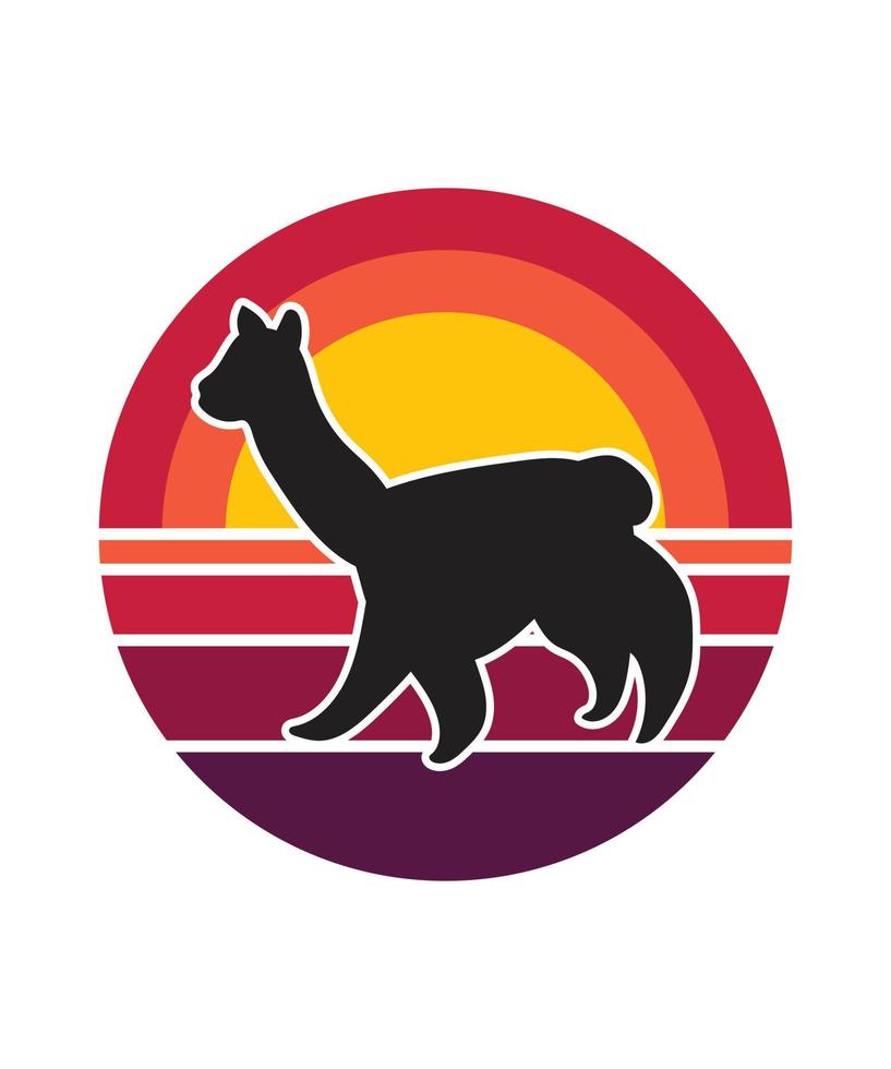 plantilla de diseño de puesta de sol retro de alpaca vector