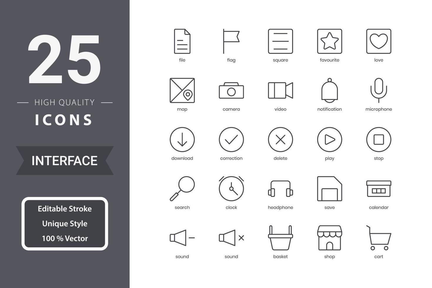 paquete de iconos de interfaz para el diseño de su sitio web, logotipo, aplicación, ui. diseño de esquema de icono de interfaz. vector