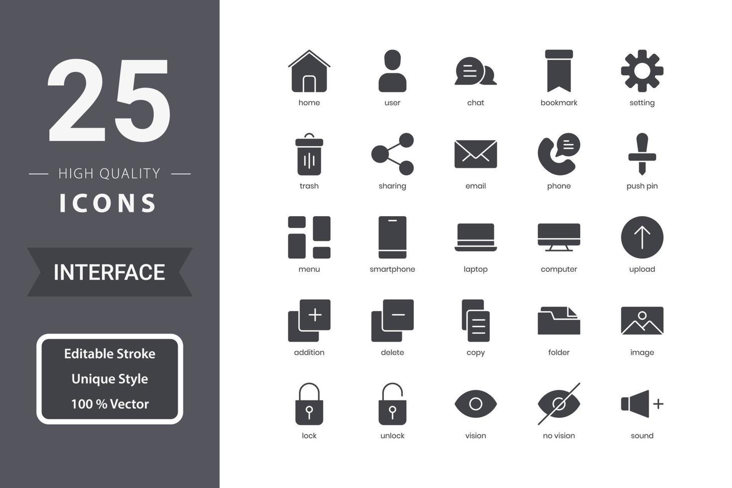 Interface icon pack for your website design, logo, app, UI. Interface icon glyph design. Vector graphics illustration and editable stroke.