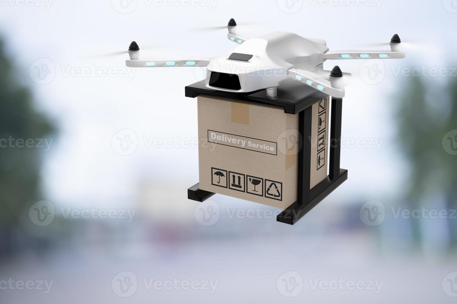 Drone technology engineering device industry flying in industrial logistic export import product home delivery service logistics shipping transport transportation or car auto parts 3D rendering photo