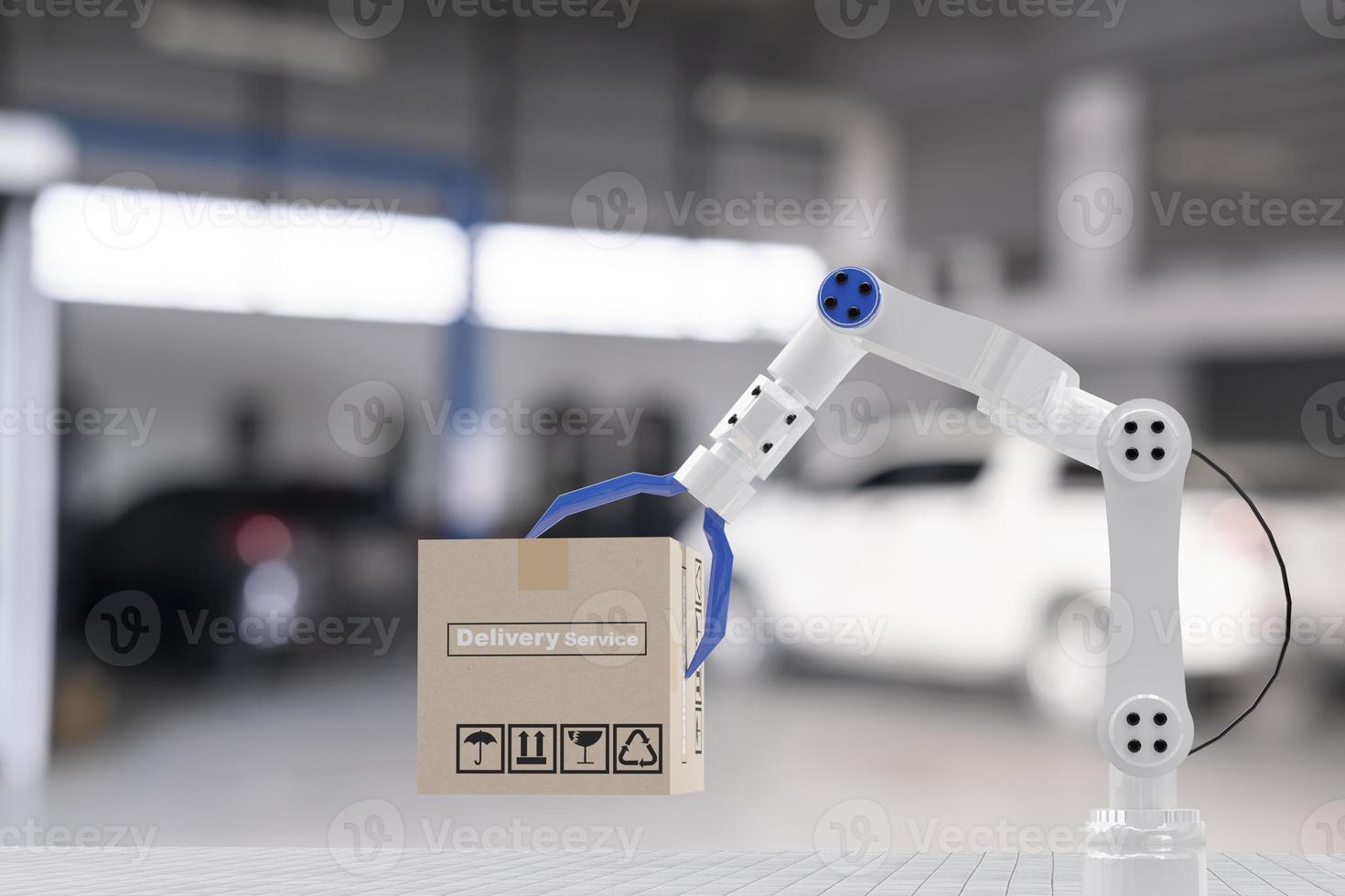 inspection transport cargo box with hand robot ai machine.for service maintenance insurance with car engine.for transport automobile automotive ai and delivery online during coronavirus covid 19 photo