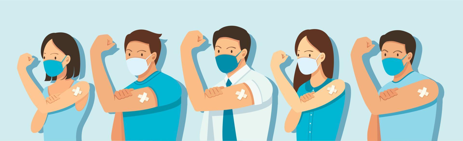 People Showing Vaccinated. Vaccination concept. vector illustration