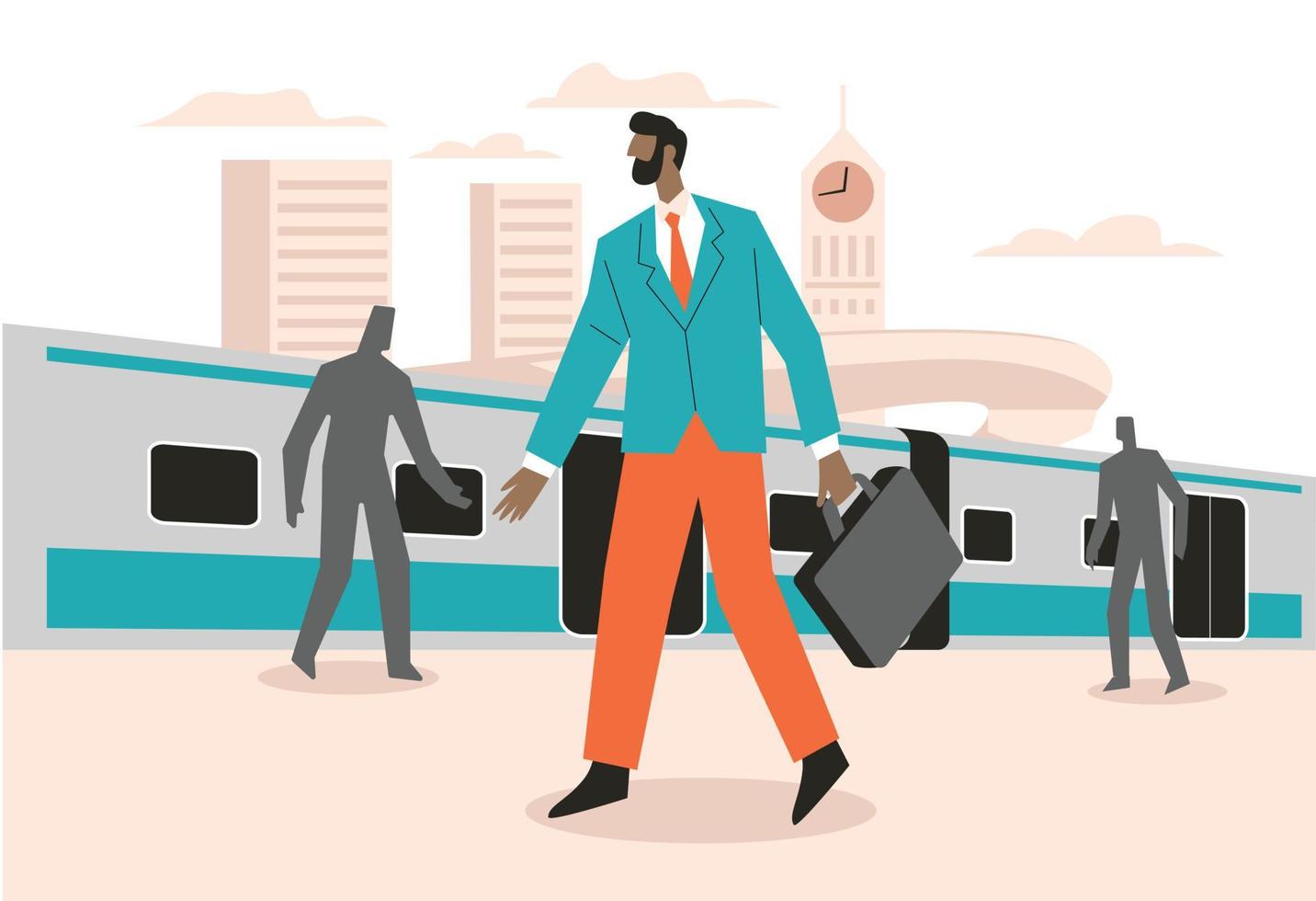 Man in railway station illustration concept vector