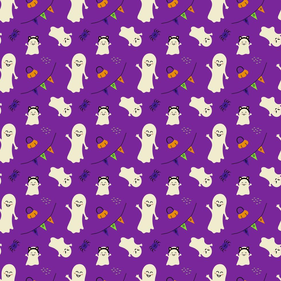 Halloween simple pattern with ghosts, pumpkins and spiders vector