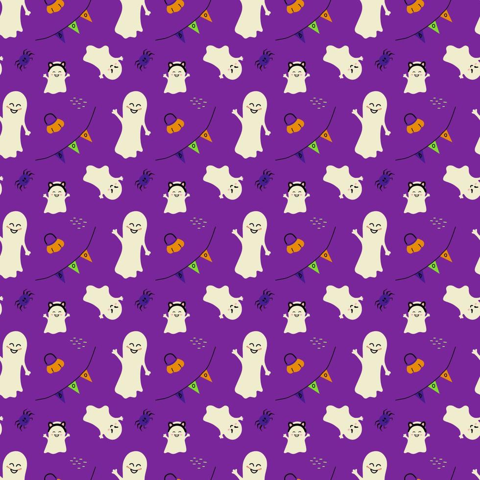 Halloween simple pattern with ghosts, pumpkins and spiders vector