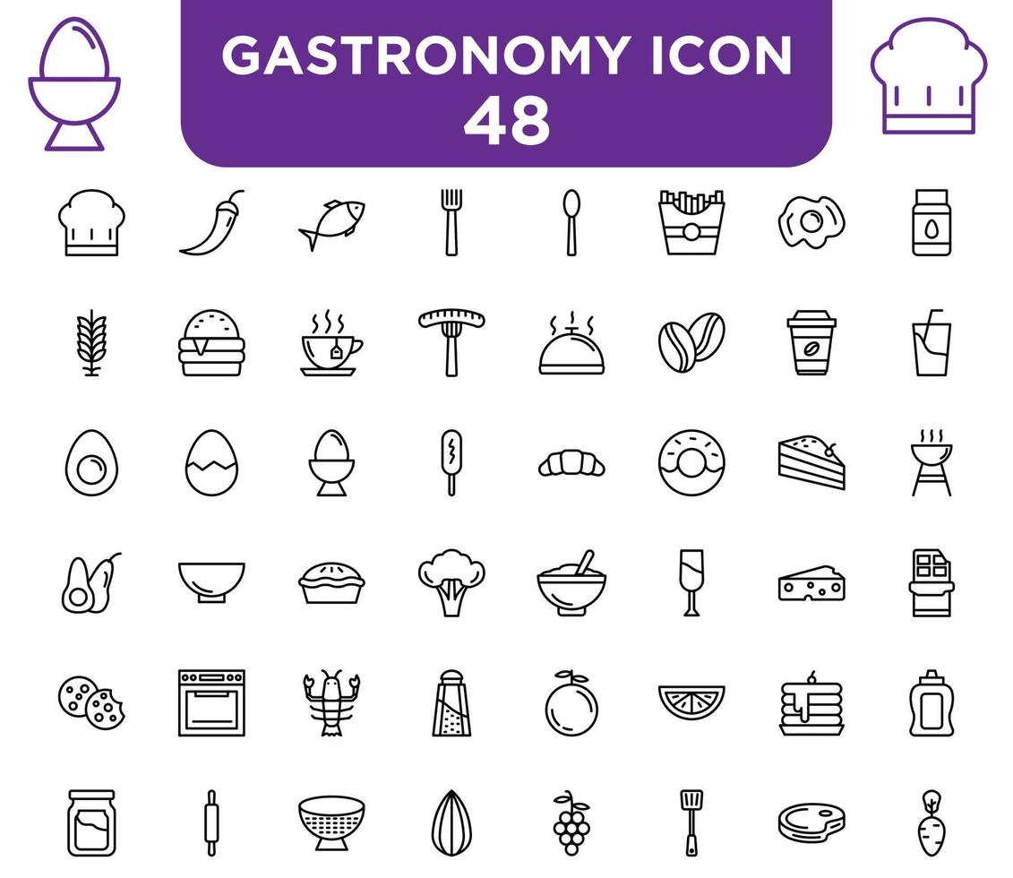 48 iconos de gastronomía establecer vector icono para su elemento de diseño