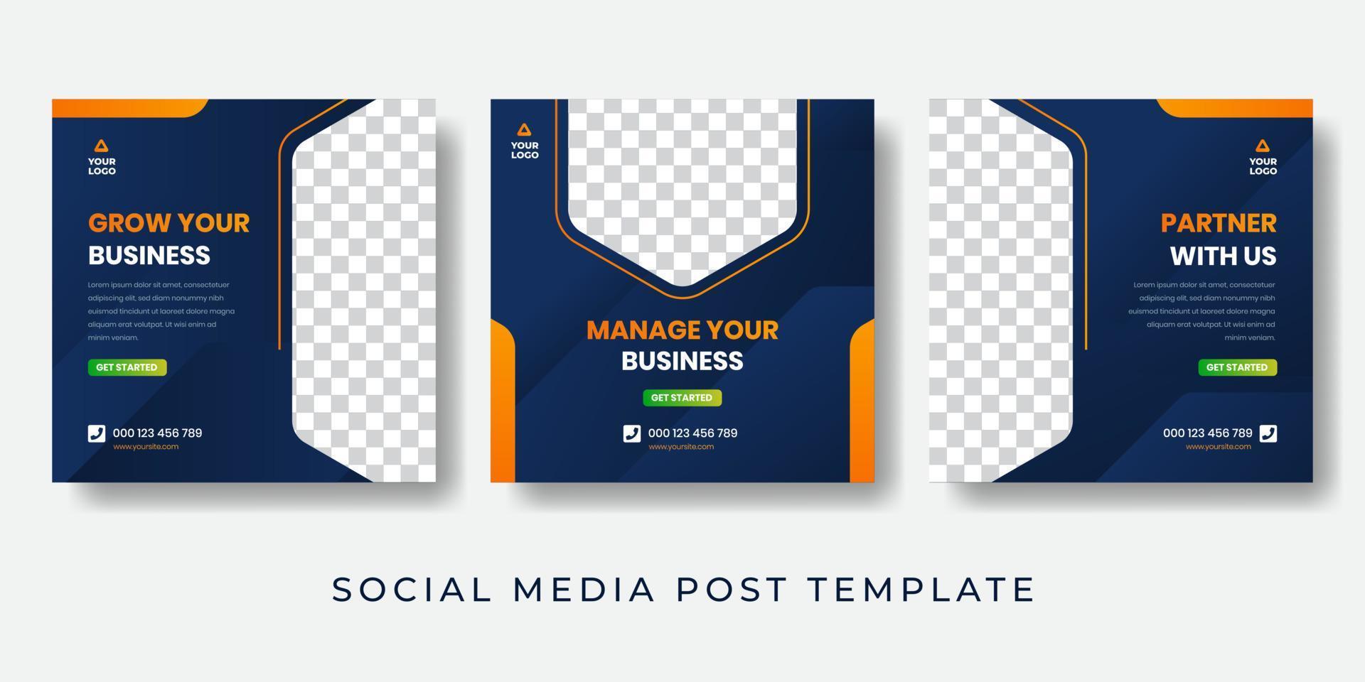Business sport agency social media post design template. Vector illustration modern banner with space photo