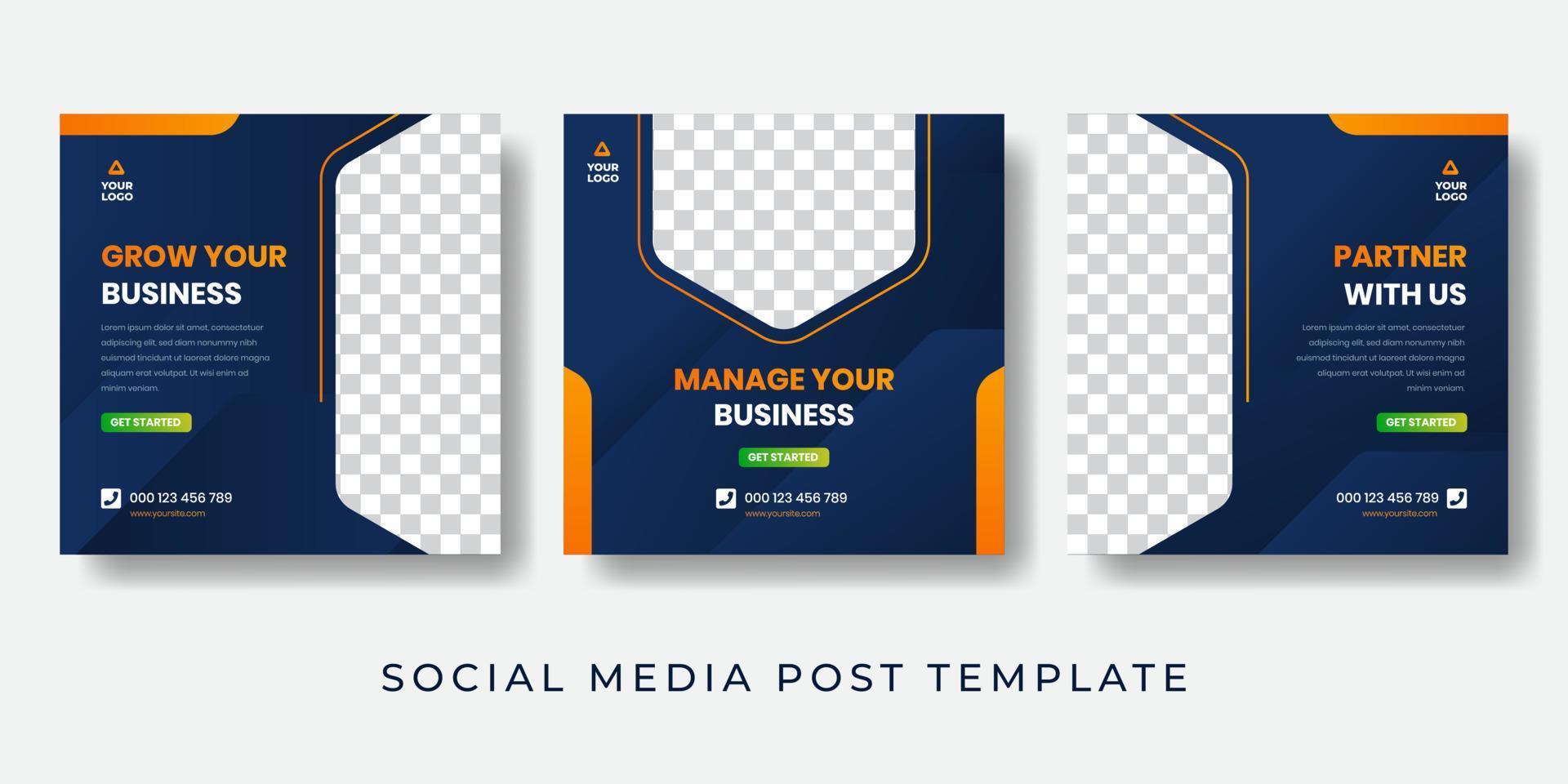 Business sport agency social media post design template. Vector illustration modern banner with space photo