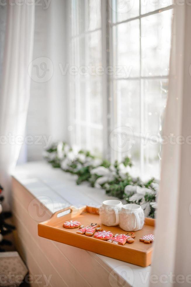 Beautiful Christmas festive interior in a country house on Christmas Eve photo