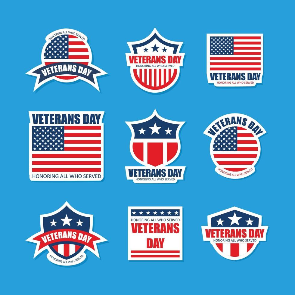 Happy Veterans Day Sticker Set vector