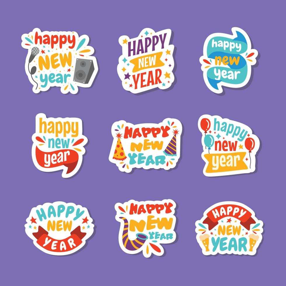 Cute Colorful Doodle Sticker of Happy New Year vector