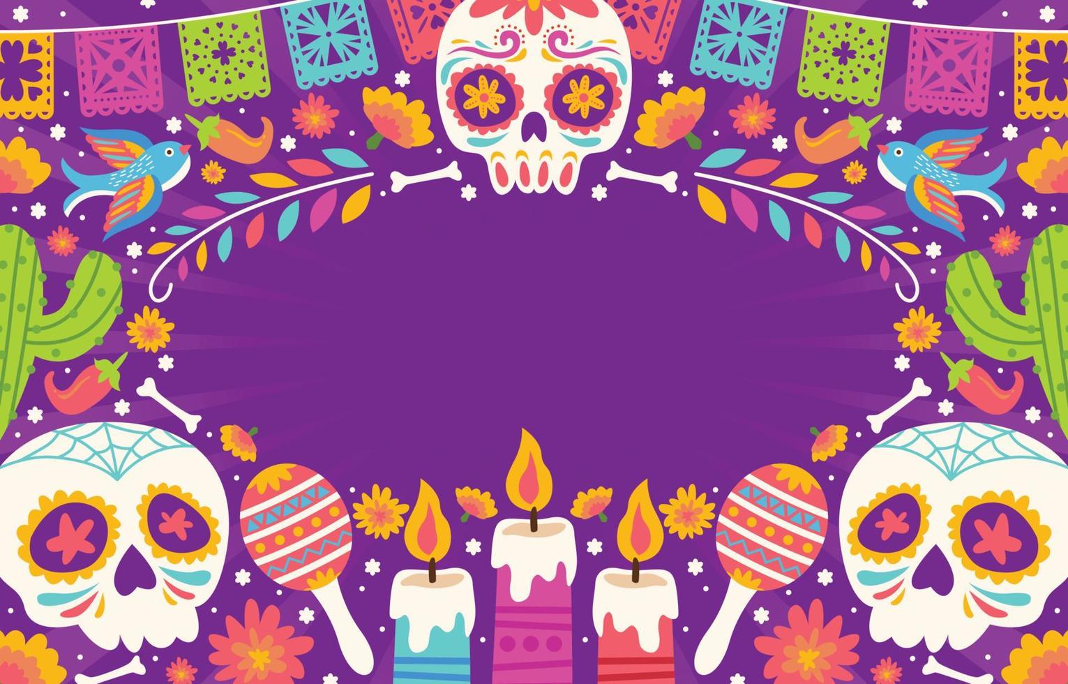 dia de los muertos colorido doodle fondo vector