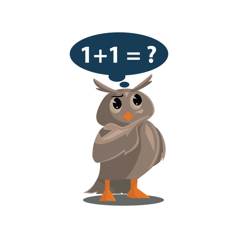 School owl. Color cute bird studying mathematics. Teaching education cartoon vector character