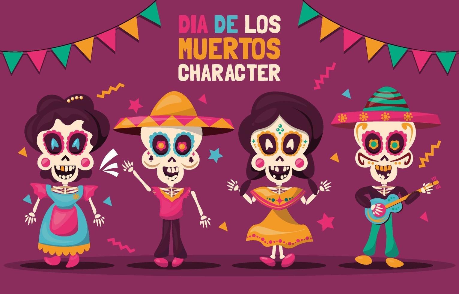 colecciones de personajes de dia de los muertos vector