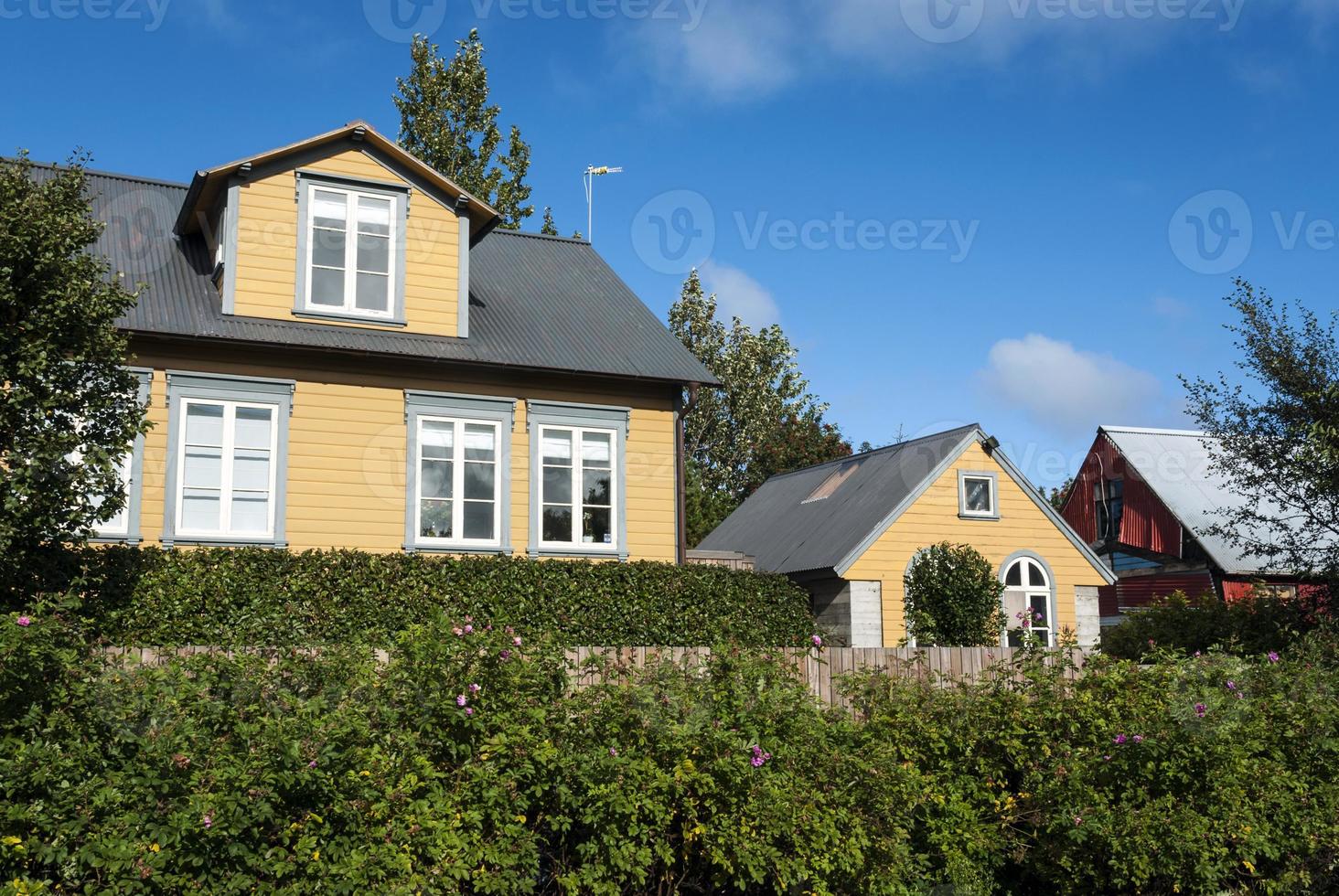 traditional painted houses homes in central reykjavik iceland city street photo